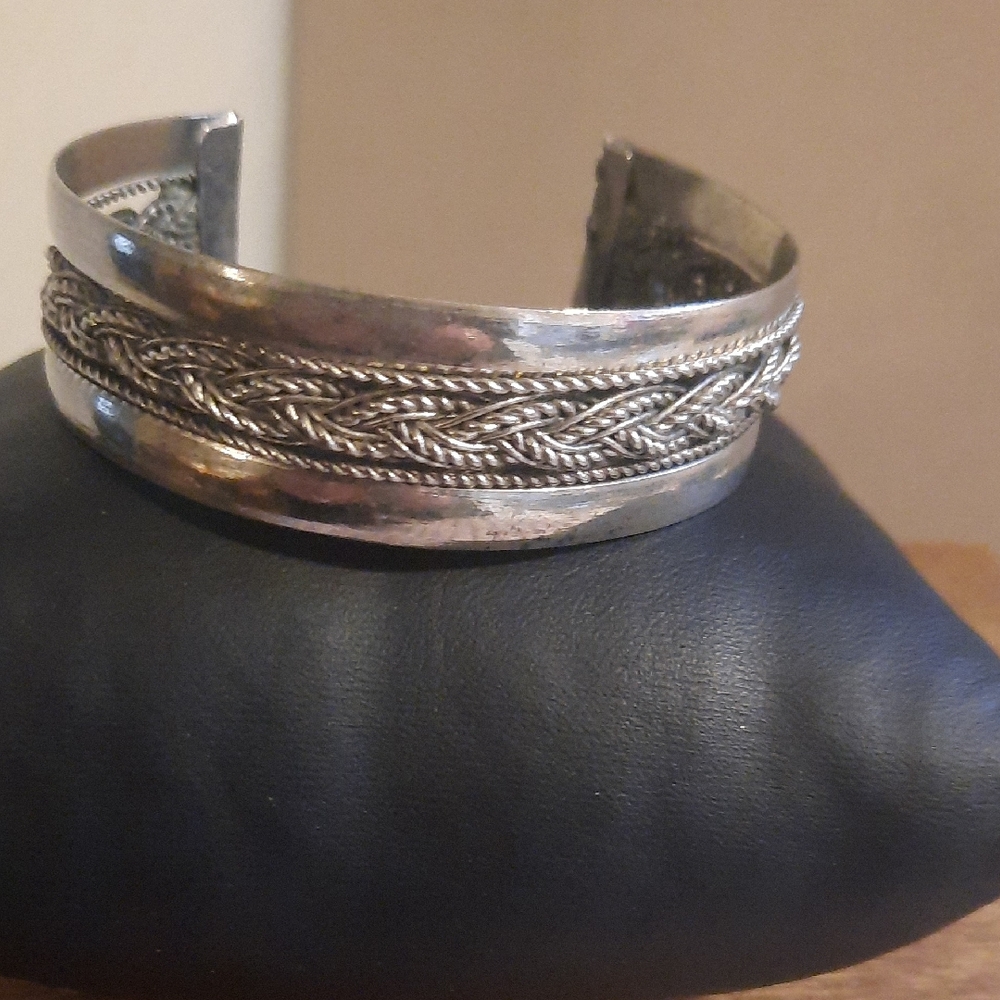 Silver Braided Cuff Bracelet